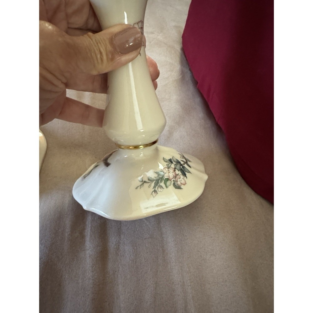 Gorgeous Pair Lenox "Serenade" CenterPiece With 24K Gold Floral Candlesticks - Picture 8 of 10